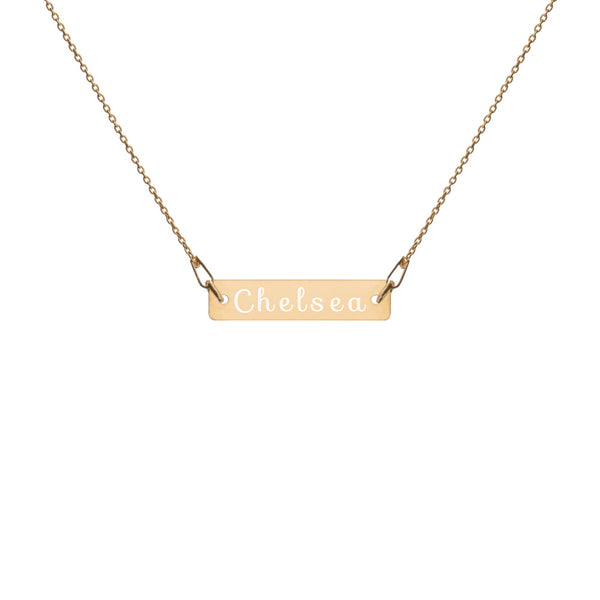 Engraved Bar Chain Necklace